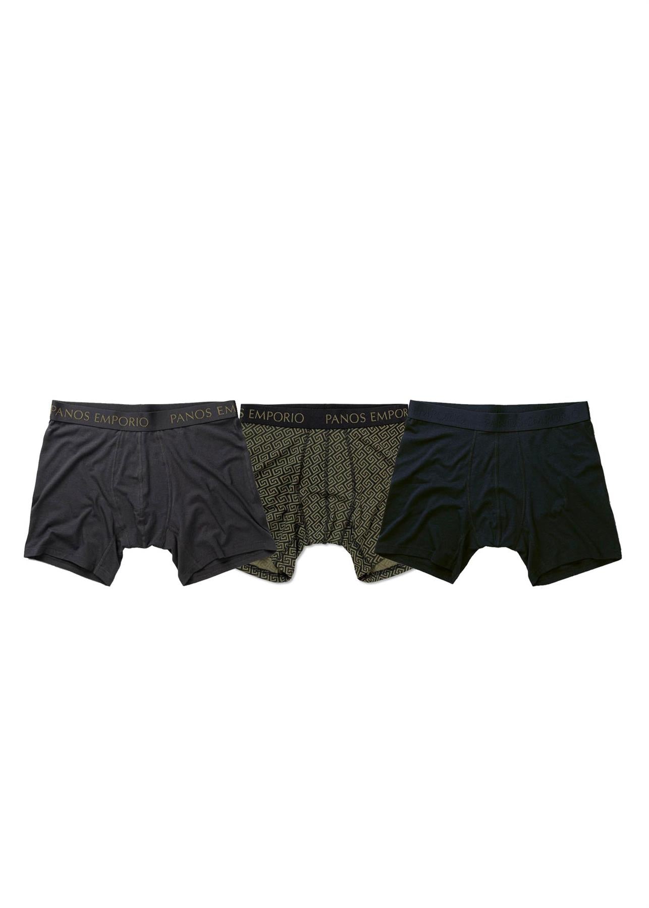 Panos Emporio Eco Base Bamboo and Organic Cotton Boxer 3 Pack, Grey Meander