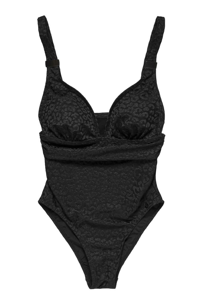 V Neck Diva Rimini Swimsuit, Black Leopard Jacquard