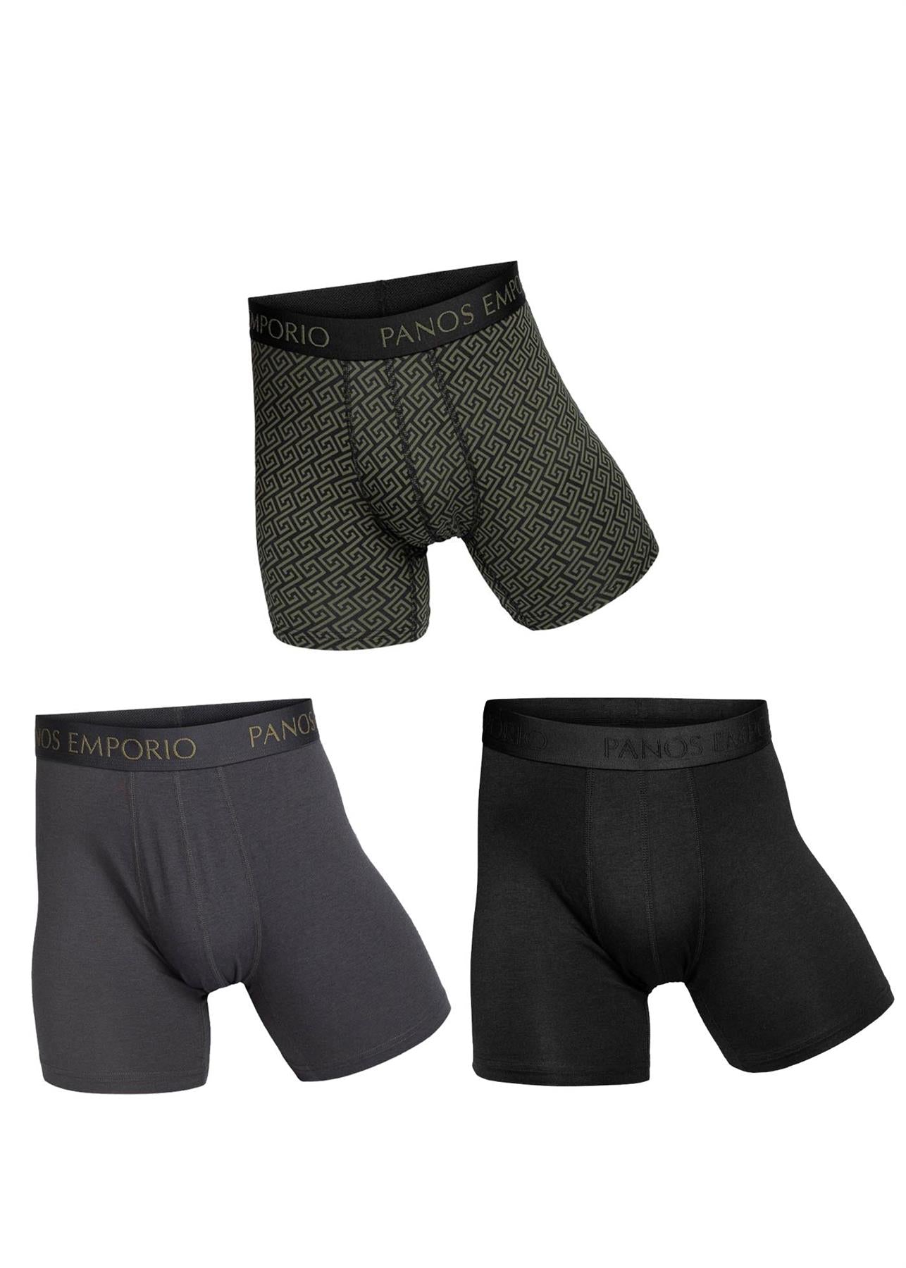 Panos Emporio Eco Base Bamboo and Organic Cotton Boxer 3 Pack, Grey Meander