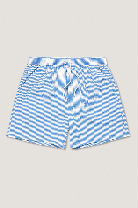 Seersucker Swimshorts for Men in Blue/White Stripe
