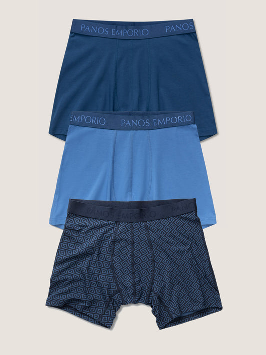 3pk Base Bamboo Boxer Set - Poseidon/High Tide/Blue Meander