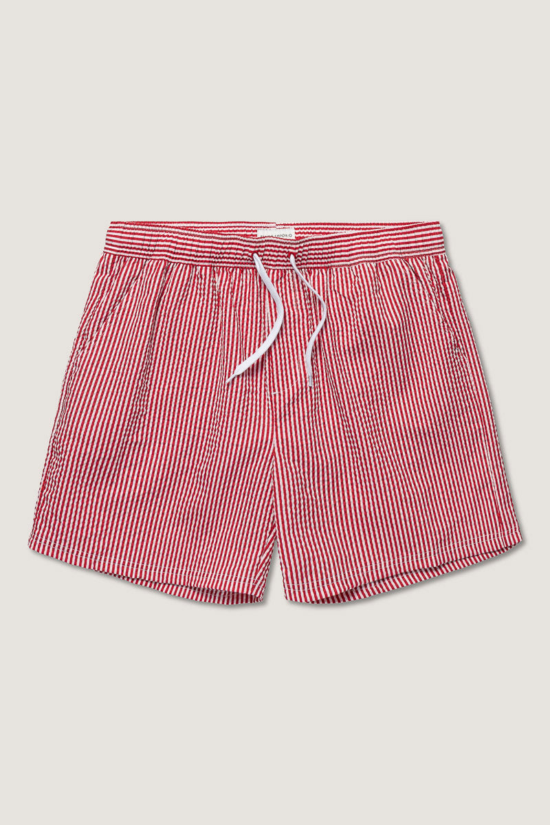 Seersucker Swimshorts for Men in Red/White Stripe