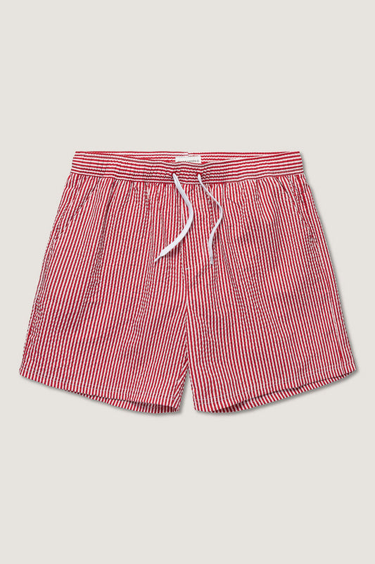 Seersucker Swimshorts for Men in Red/White Stripe