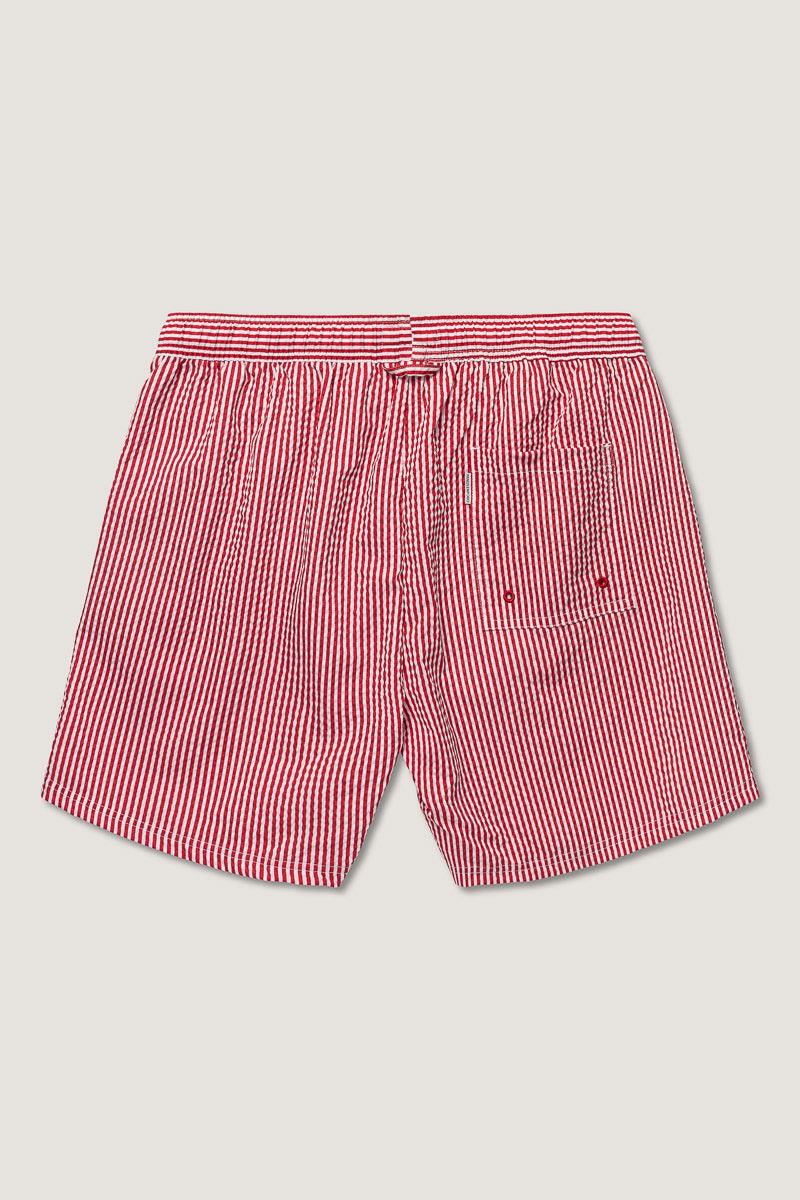 Seersucker Swimshorts for Men in Red/White Stripe