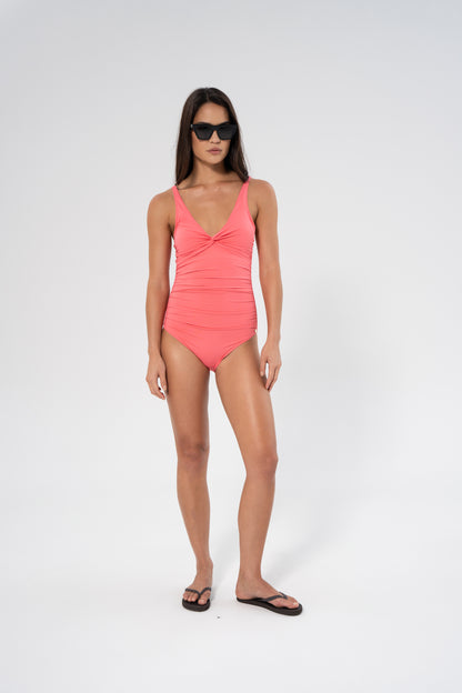 Simi Solid Recycled Swimsuit – Coral Pink