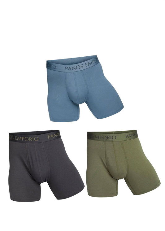 Panos Emporio Eco Base Bamboo and Organic Cotton Boxer 3 Pack, Olive Multi