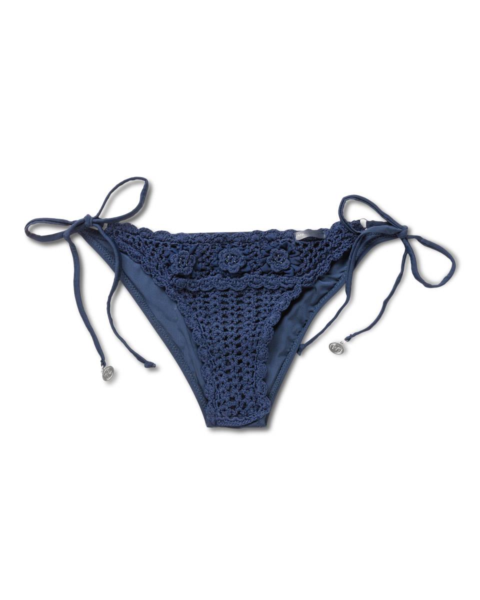 Crochet Lace Kandia Side Tie Bikini Brief, Navy.