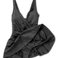 V Neck Venezia Skirted Swimsuit, Black