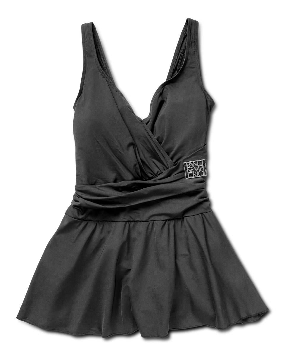 V Neck Venezia Skirted Swimsuit, Black