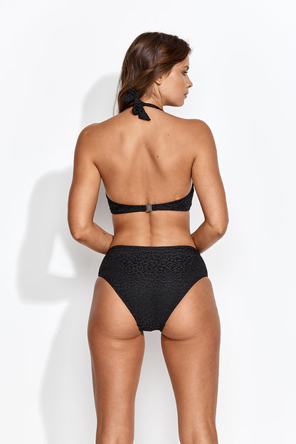 Panos Emporio  Halterneck Daphne Diva Bikini Top, Black Leopard Jacquard