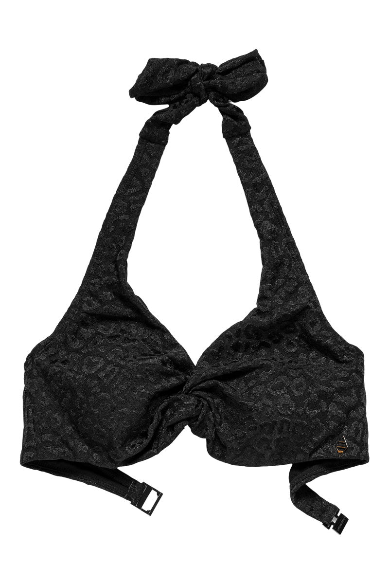 Panos Emporio  Halterneck Daphne Diva Bikini Top, Black Leopard Jacquard