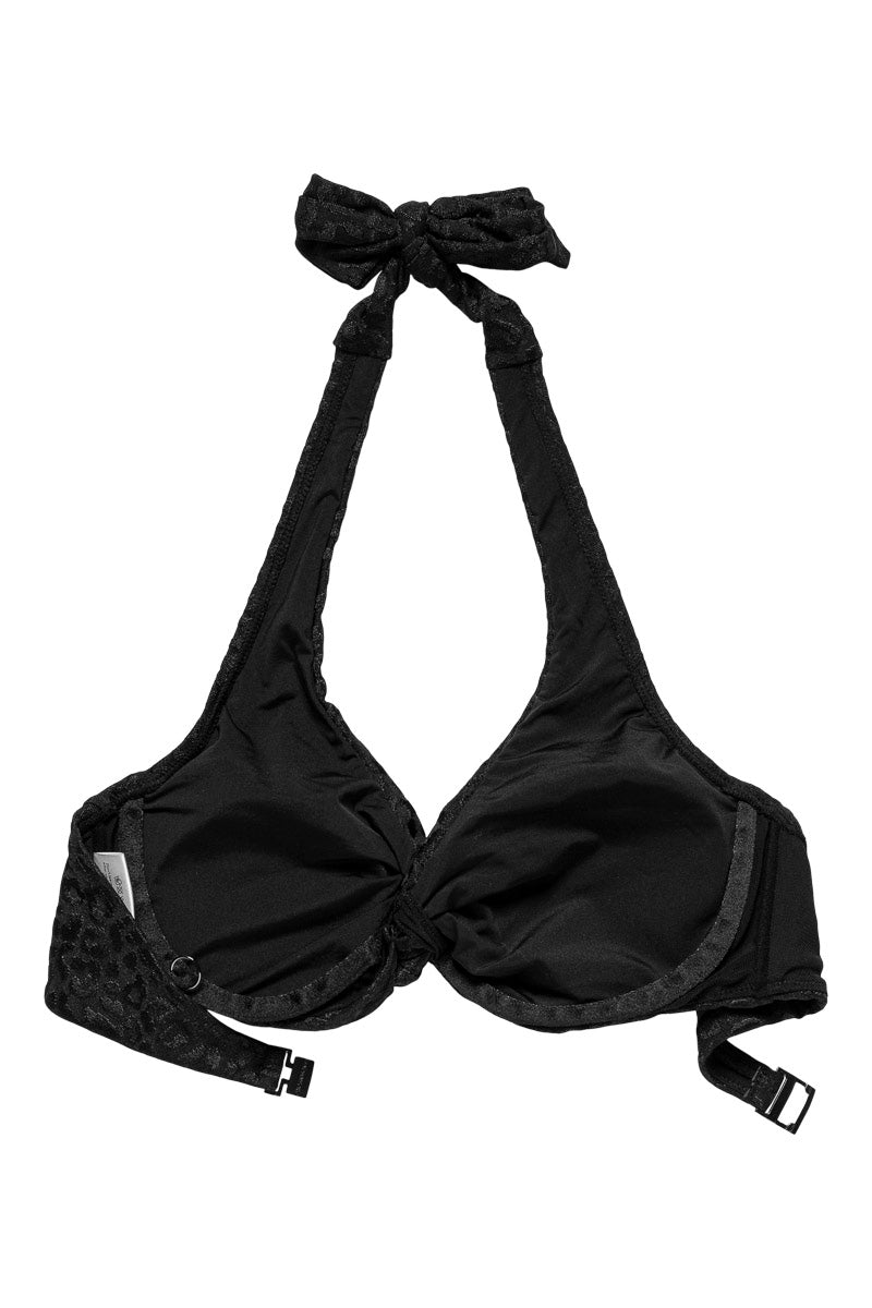 Panos Emporio  Halterneck Daphne Diva Bikini Top, Black Leopard Jacquard