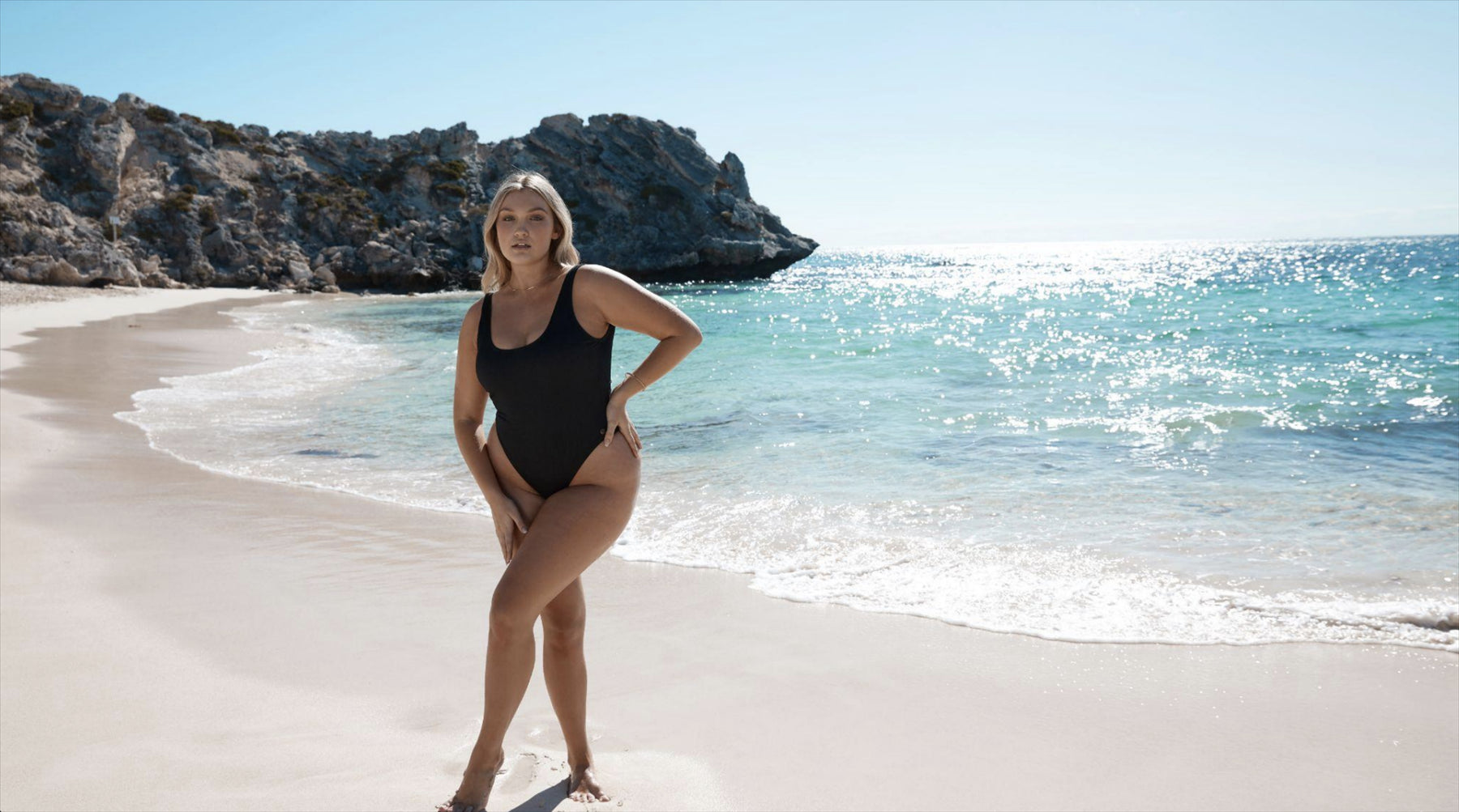 Thyme Sienna High Cut Swimsuit, Black.