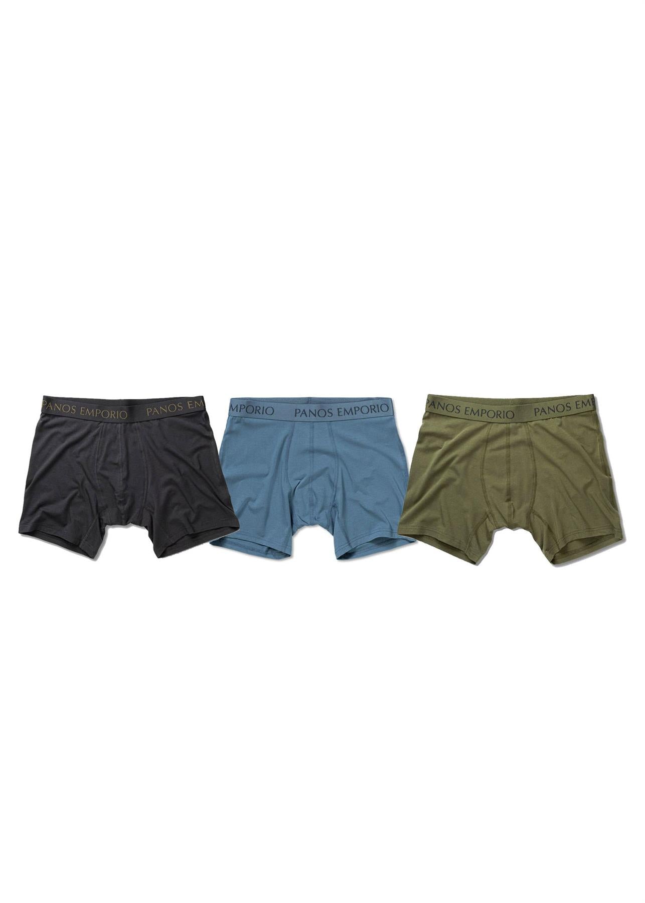 Panos Emporio Eco Base Bamboo and Organic Cotton Boxer 3 Pack, Olive Multi