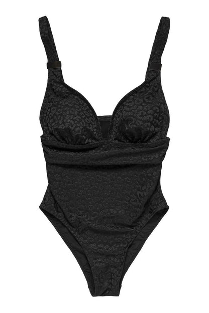 V Neck Diva Rimini Swimsuit, Black Leopard Jacquard.