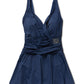V Neck Venezia Skirted Swimsuit, Navy