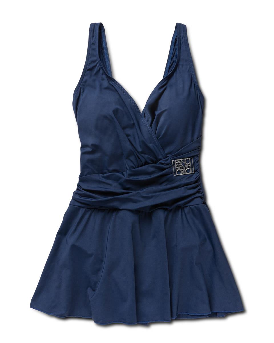 V Neck Venezia Skirted Swimsuit, Navy