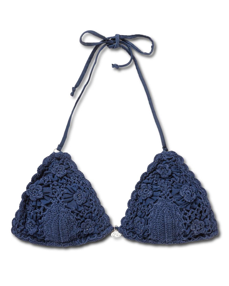 Crochet Lace Kandia Triangle Bikini Top, Navy
