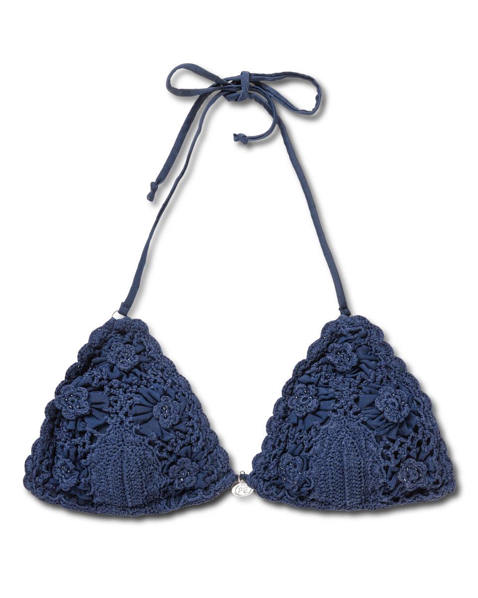 Crochet Lace Kandia Triangle Bikini Top, Navy.