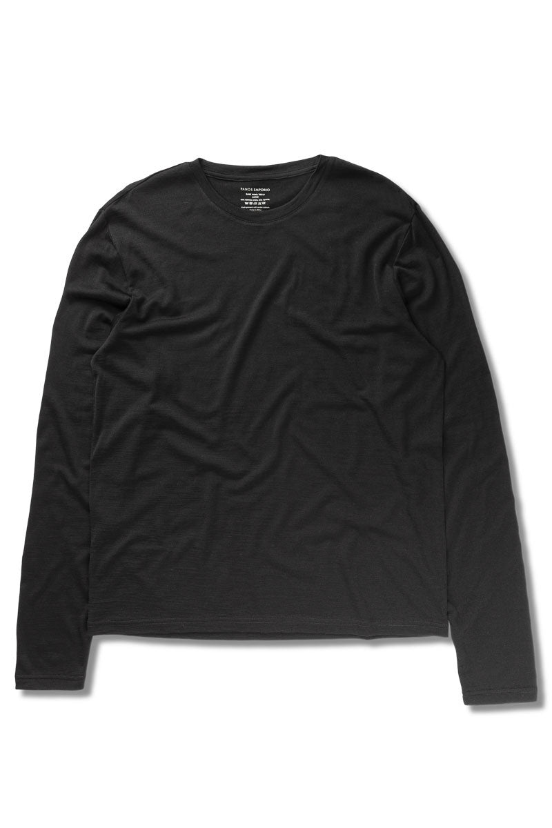 Panos Emporio  Eco Merino Wool Long Sleeve Top, Black